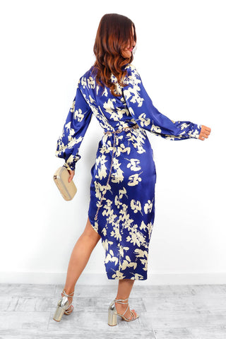 A Class Of Your Own - Navy Cream Floral Print Midi Dress