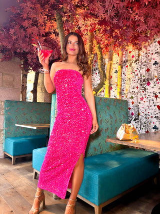 An Idol - Pink Sequin Strapless Maxi Dress