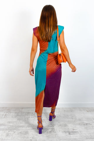 Beat The Ruche - Purple Rust Lurex Midi Dress