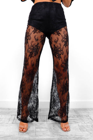 Better Lace Than Never - Black Sheer Lace Trousers