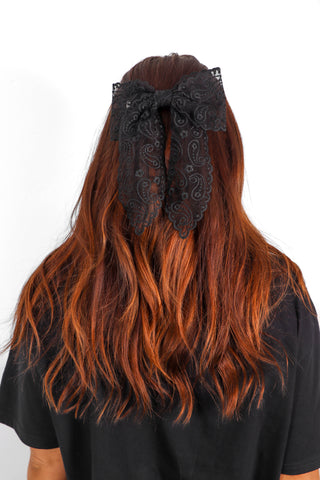 Bow Away - Black Paisley Lace Hair Clip