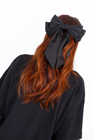 Bow Down To Me - Black Satin Large Bow Hair Clip