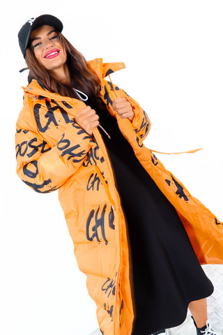 Choose You - Orange Hooded Graffiti Puffer Coat