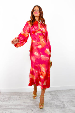 Cut Them Out - Pink Orange Floral Print Cut Out Maxi Dress