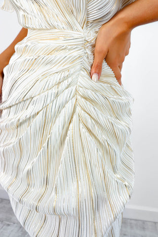 Desire Me - White Gold Metallic Midi Dress