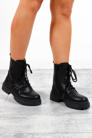 Foot In The Door - Black Lace Up Boots