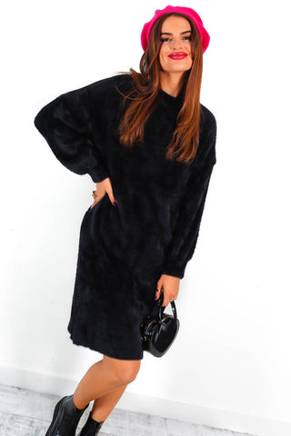 Forever Fluffy - Black Knitted Midi Dress