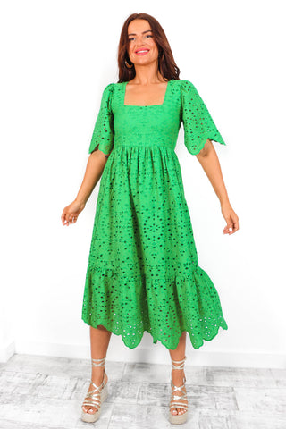 Girl Next Door - Green Embroidery Anglaise Midi dress