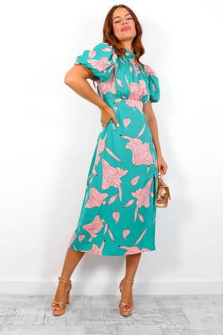 Got The Flower - Green Blush Floral Print Midi Dress