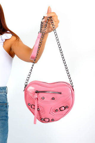 Heart And Soul - Pink Silver Stud Detail Bag