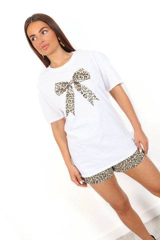 The More You Bow - Beige Leopard Print Graphic T-Shirt