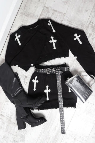 Dont Cross Me - Black White Knitted Co-ord