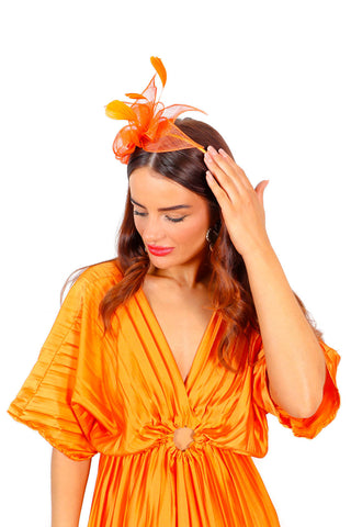 Endlessly Fascinating - Orange Feather Sinamay Fascinator