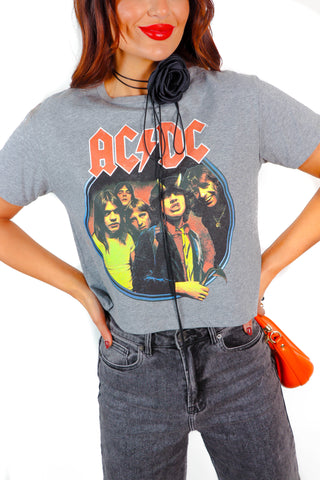 I'm With The Band - Grey Red AC/DC Crop T-Shirt