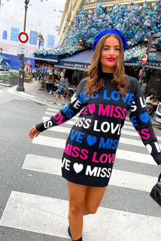 Love To Miss You - Black Graphic Knitted Jumper Dress
