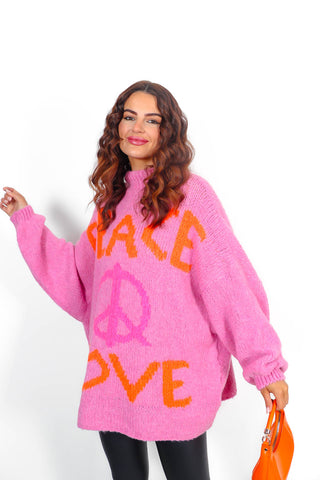 Love Your Peace - Pink Orange Reversible Knitted Jumper