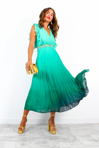 Mamma Mia - Green Ombre Pleated Maxi Dress