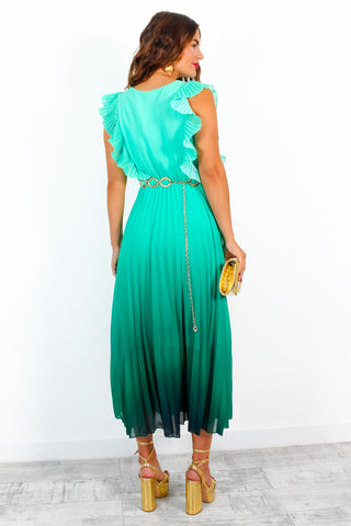 Mamma Mia - Green Ombre Pleated Maxi Dress