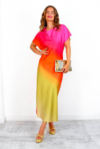 See You At Sunset - Pink Orange Ombre Midi Dress