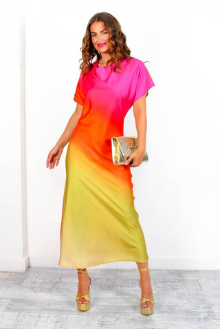 See You At Sunset - Pink Orange Ombre Midi Dress