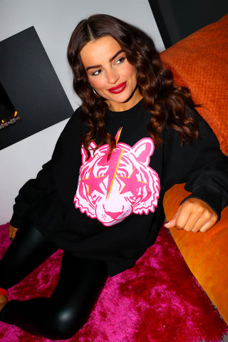Shes A Tiger - Black Fuchsia Tiger Graphic Print Sweatshirt
