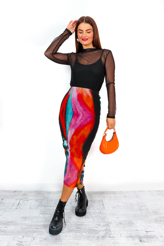 Sheer As Day - Multi Tie-Dye Mesh Midi Skirt