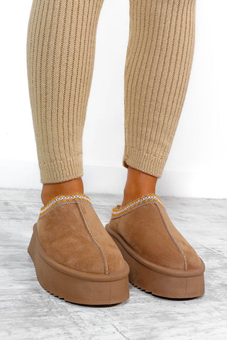 Slip Up - Beige Faux Suede Slippers