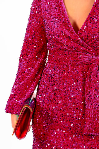 Under The Spotlight - Fuchsia Sequin Mini Dress