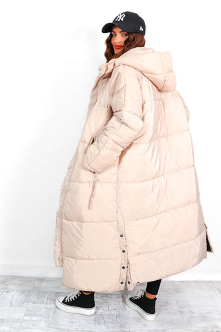 Warming Up - Beige Padded Longline Oversized Puffer Coat