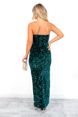 Watch Me Shine - Forest Sequin Strapless Maxi Dress