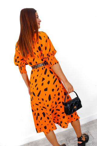 Young Love - Orange Leopard Print Midi Dress