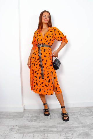 Young Love - Orange Leopard Print Midi Dress