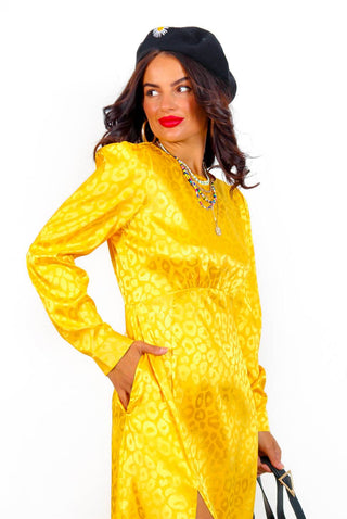Don't Give A Glam - Mustard Leopard Jacquard Midi Dress