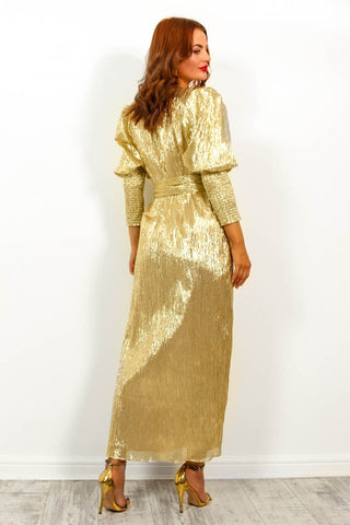 Drive 'Em Wild - Gold Wrap Midi Dress
