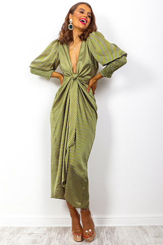 Drive Em Wild - Olive Green Midi Wrap Dress