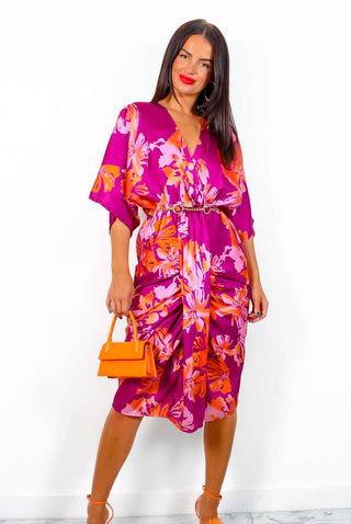 Finders Keepers - Magenta Orange Floral Midi Dress