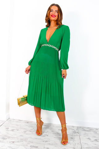 Tell Me Something - Green Cowl Neck Pleated Midi Dress