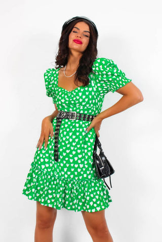 What A Sweetheart - Green Abstract Heart Mini Dress