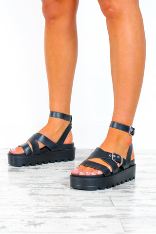 You're My Solemate - Black Chunky PU Sandals