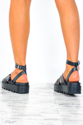 You're My Solemate - Black Chunky PU Sandals