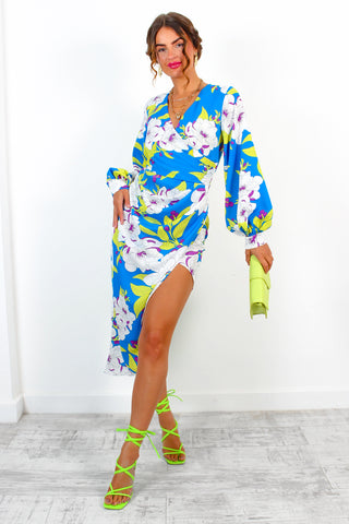 A Class Of Your Own - Blue Lime Floral Midi Dress