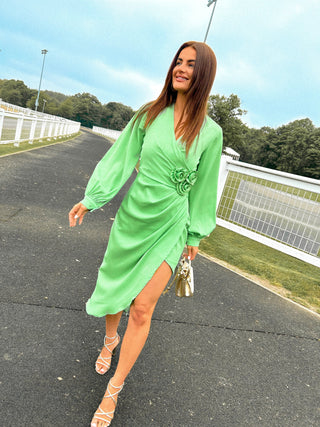 A Class Of Your Own - Green Corsage Detail Midi Dress