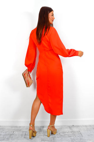 A Class Of Your Own - Orange Corsage Detail Midi Dress