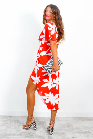A Class Of Your Own - Red White Floral Print Midi Dress