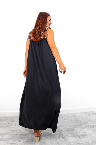 A Hint Of Wild - Black Leopard Strap Maxi Dress