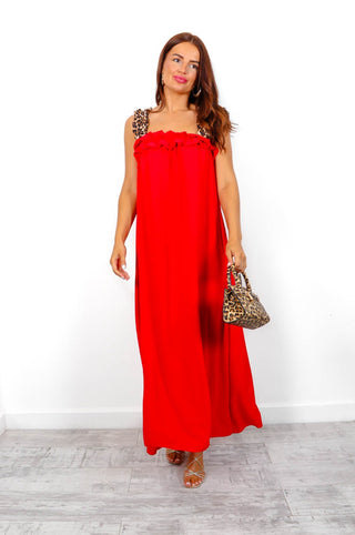 A Hint Of Wild - Red Leopard Strap Maxi Dress