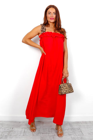 A Hint Of Wild - Red Leopard Strap Maxi Dress