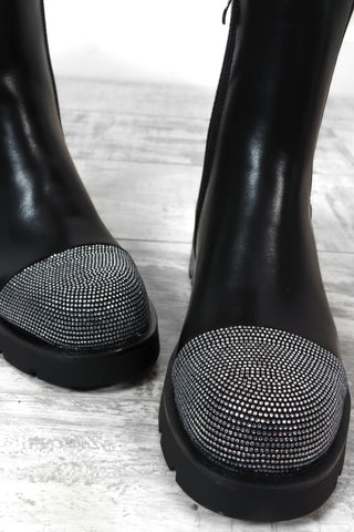 A Twinkle In Your Eye - Black Silver Embellished Boots