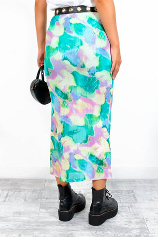 Admire Me - Green Lilac Printed Mesh Midi Skirt