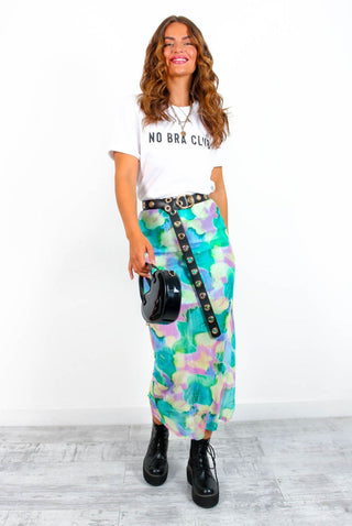 Admire Me - Green Lilac Printed Mesh Midi Skirt